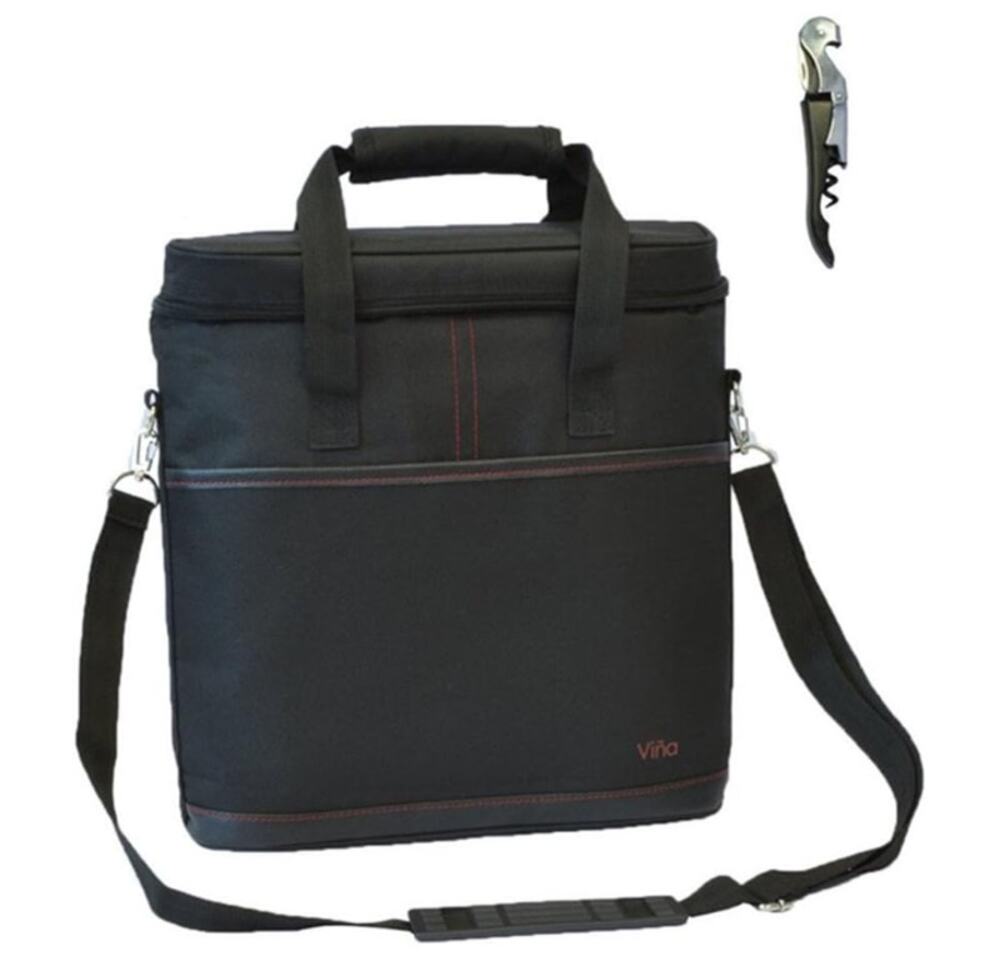 Vina 3 Bottle Wine Carrier Tote Bag Insulated Cooler Carrying Case with Opener